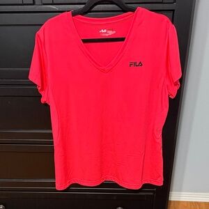 FILA Women's Bright Pink V-Neck Tee